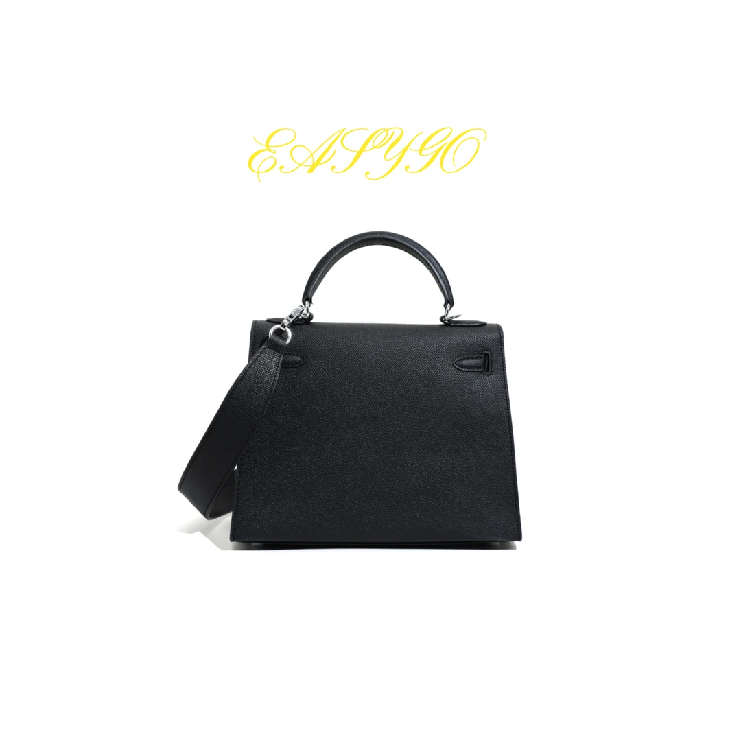 S944#1263凯莉外缝25#鳄鱼纹银扣-黑色手提斜挎包