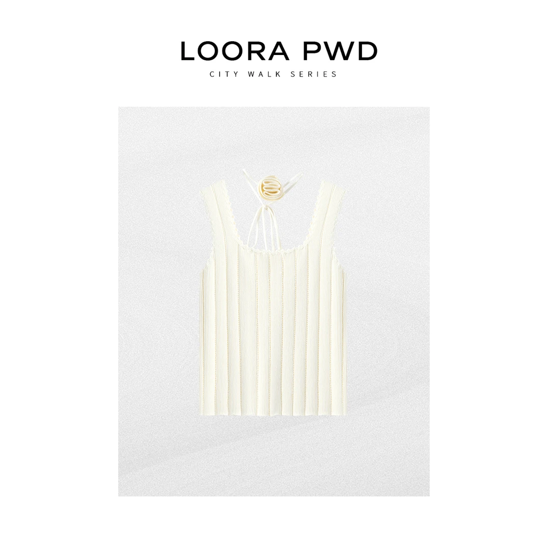 LOORAPWD/罗拉密码全新风格小众镂空花边编织花朵背心25CJBI0034N