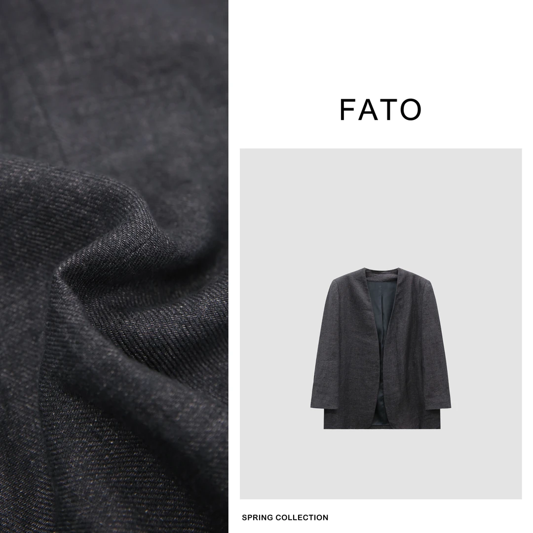 【郑买买】墨影 春款欧若风设计亚麻无领女士气质西装外套YZ50212W1