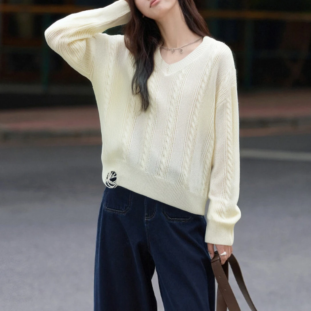 *梵希蔓套头针织衫女宽松肌理感毛衣外搭上衣73205/73675