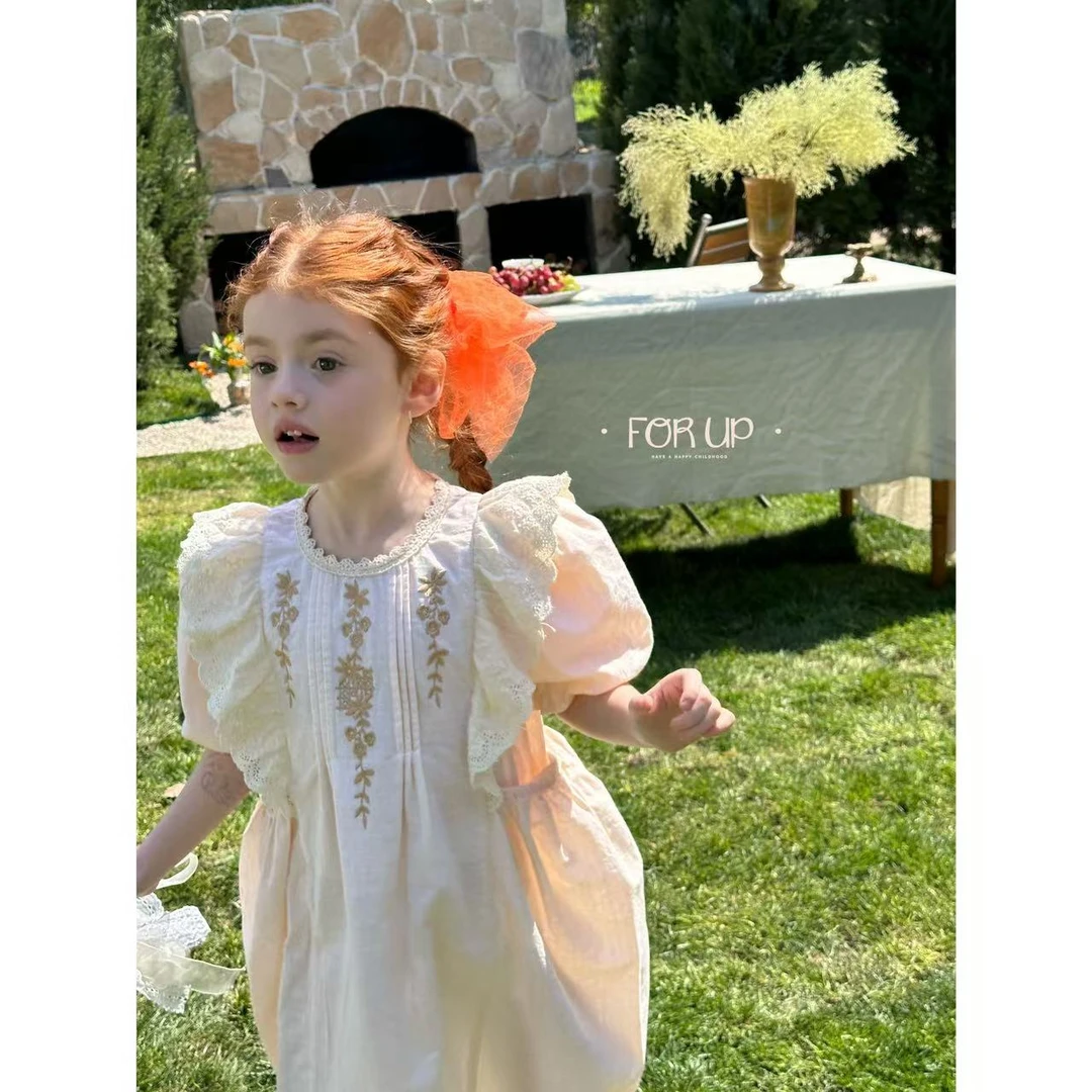 【现货】252-FU-85103多色法式洛伊花朵刺绣花边连衣裙