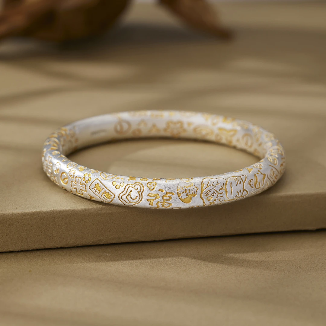 古法描金吉言猫手环国风闭口招财猫手镯手工百搭手镯