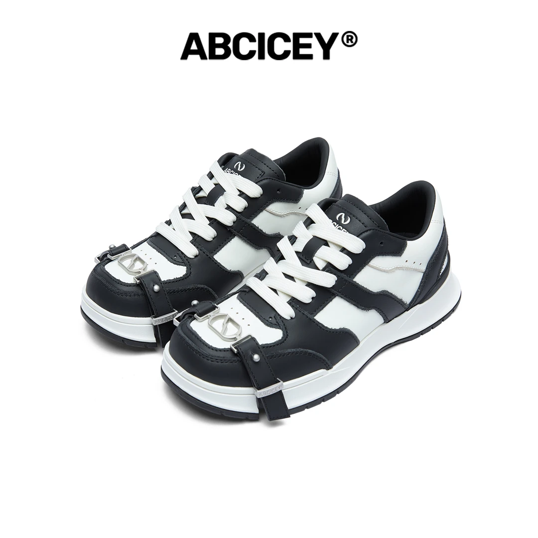 ABCICEY月食黑白新品轻奢绑带低帮鞋板鞋002厚底低帮防滑耐磨