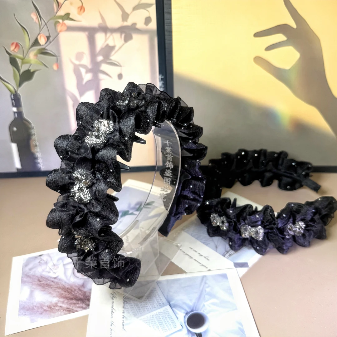 愀。隐藏倒齿纹理感发箍高颅顶简约时尚秋冬百搭网红气质减龄T0904