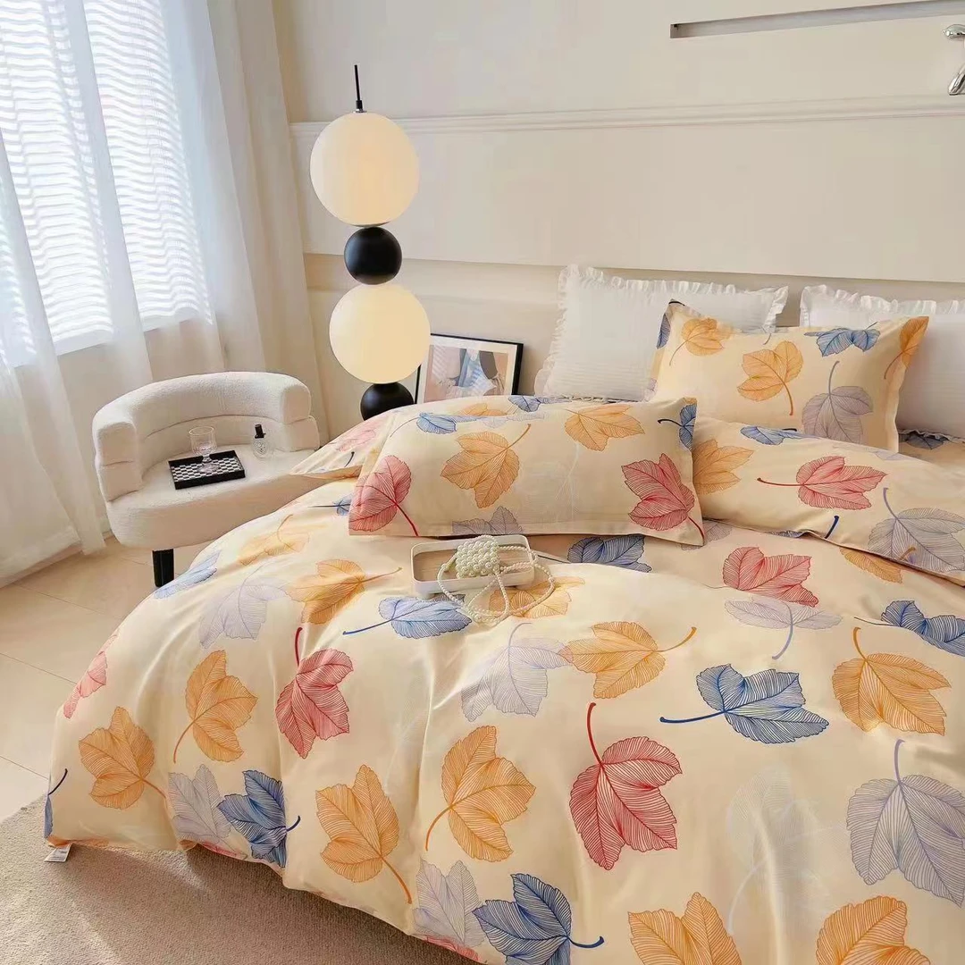 黄金叶四季款床上四件套床单被套被罩宿舍双人加厚小清新斜纹