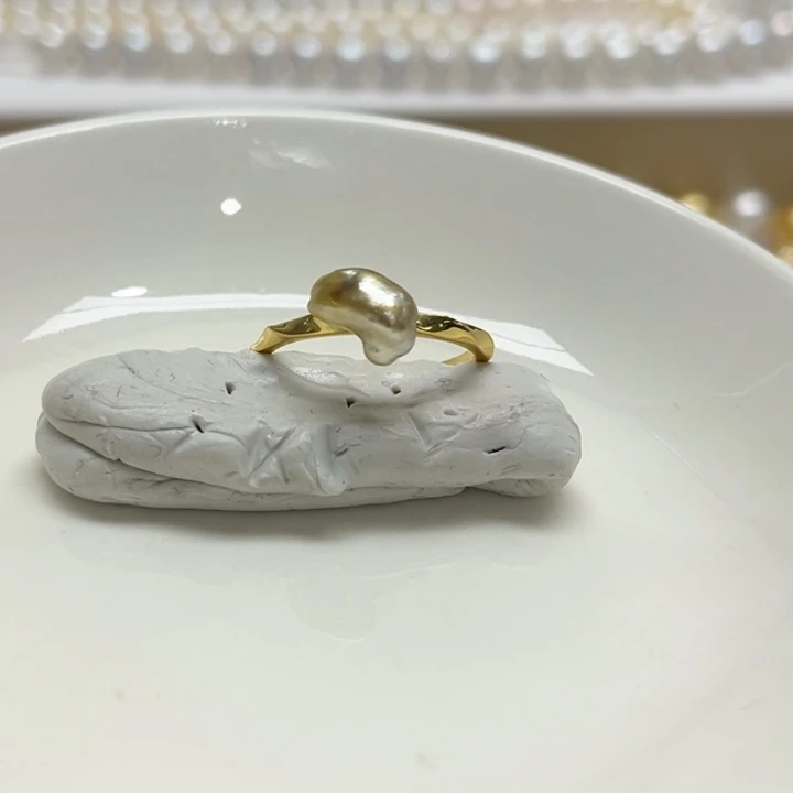 银S925镶嵌戒指海水珍珠Keshi 3号