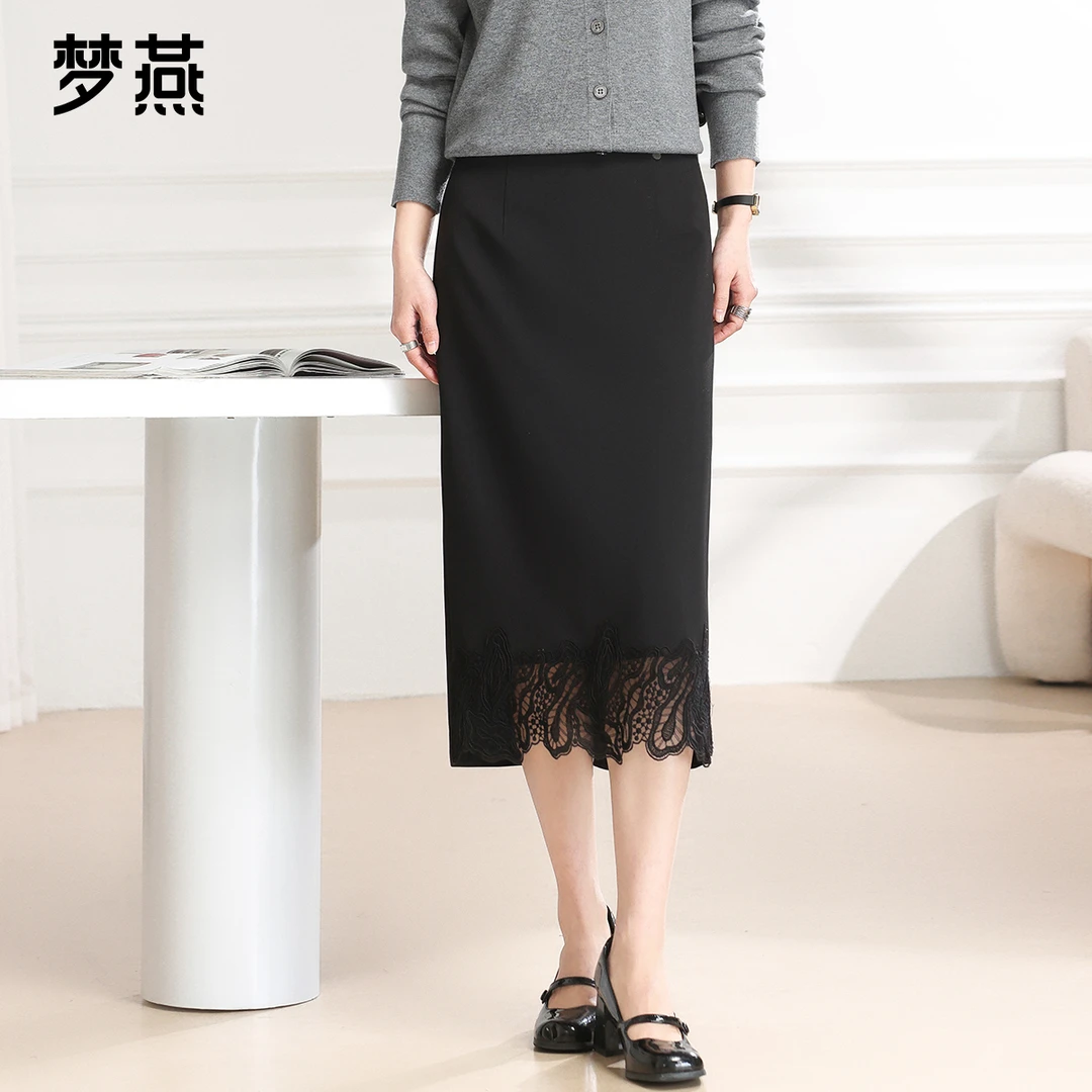 梦燕春秋女款气质高腰显瘦蕾丝时尚半裙中长款修身长裙7AE03B5002