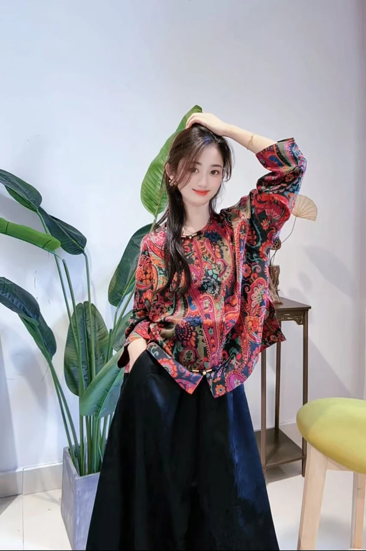 DY3080樱美嘉100桑蚕丝香云纱秋季新款新中式复古圆领衬衫