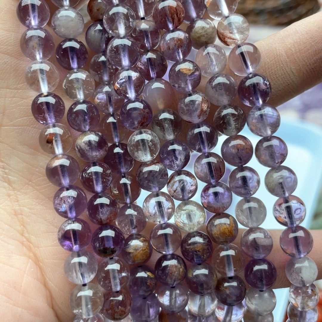 玛瑙/玉髓未镶嵌珠宝半成品一条装卡6紫幽灵圆珠