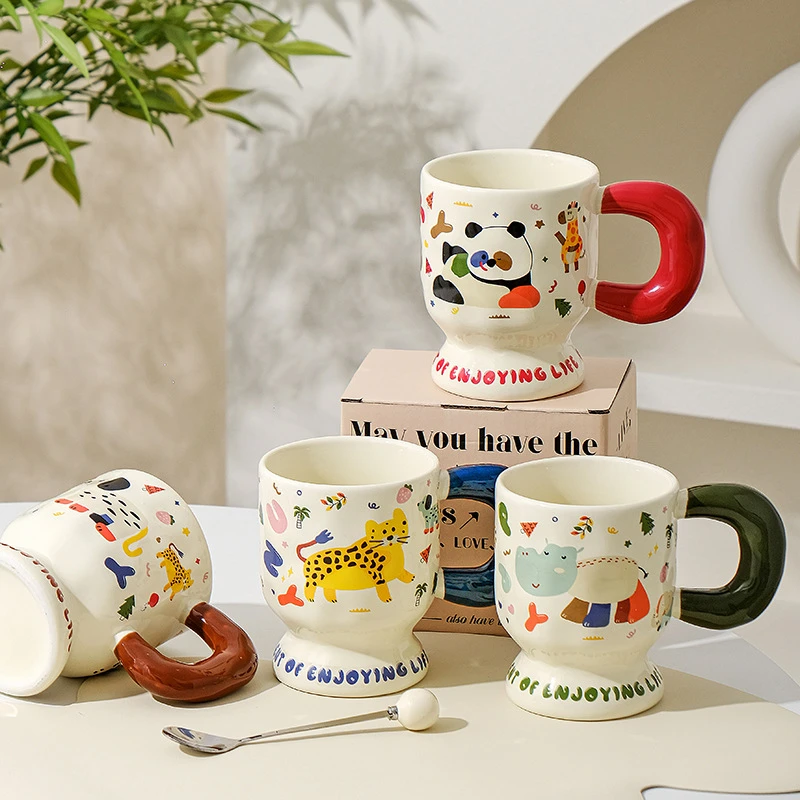 陶瓷马克杯家用杯子情侣早餐杯卡通儿童女士高脚杯水杯伴手礼