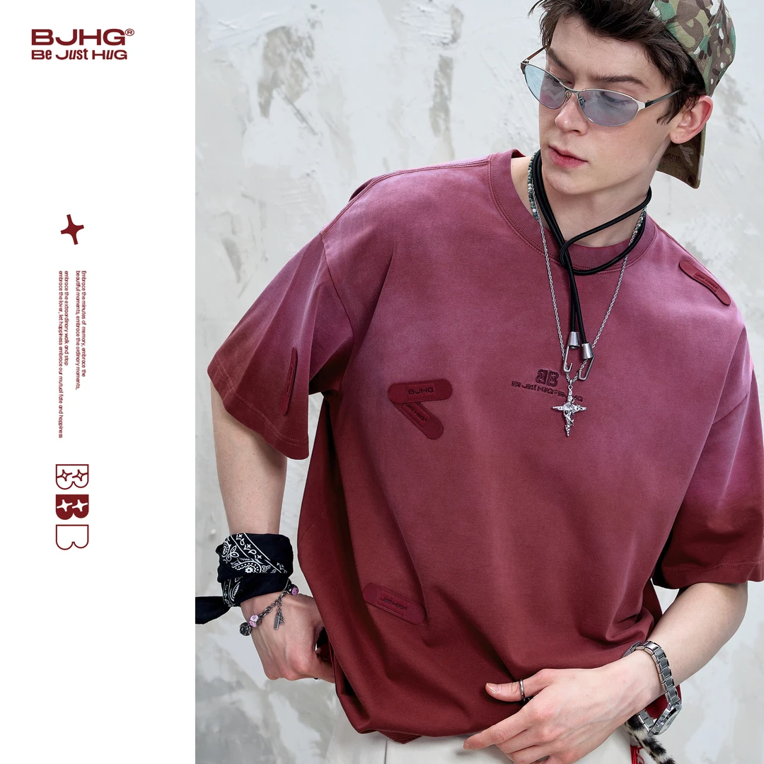 BJHG不计后果创口贴短袖t恤男款夏季新款复古宽松休闲百搭t恤