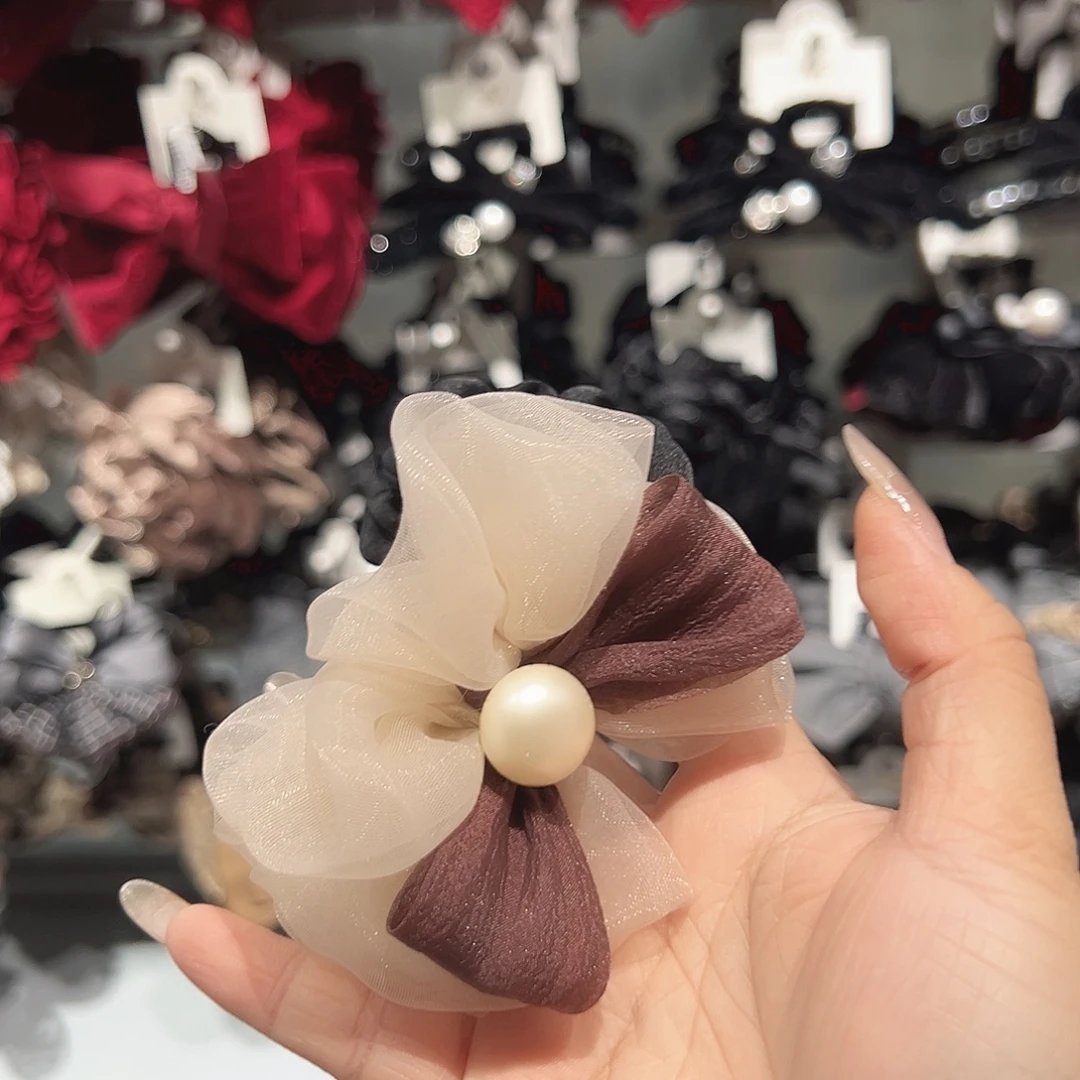 非金属粉色纱纱蝴蝶结发圈