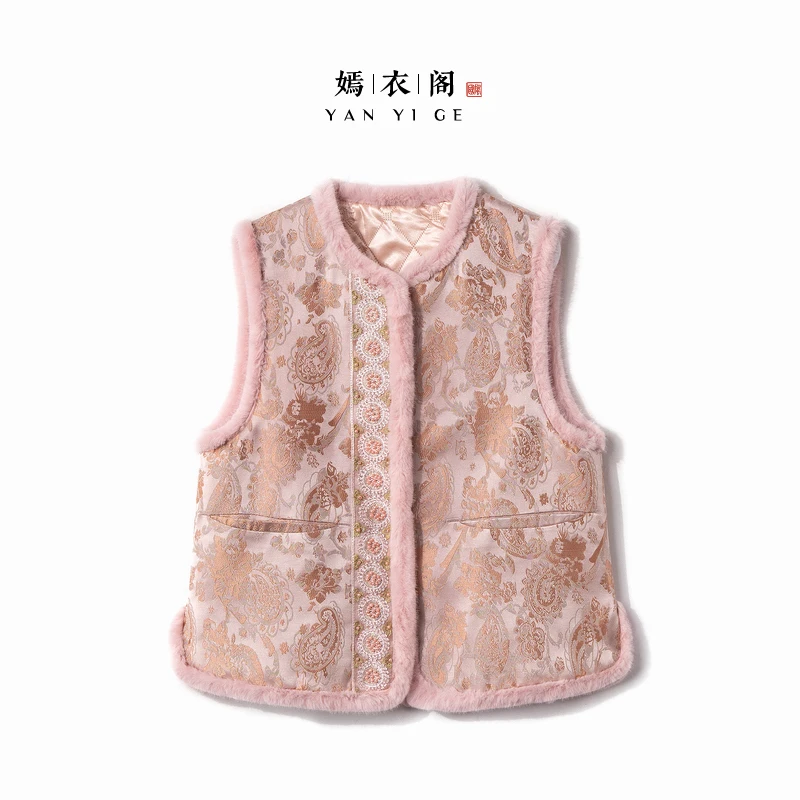 【桃夭】冬季2025新款马甲女式新中式宽松国风加棉加厚提花上衣马夹