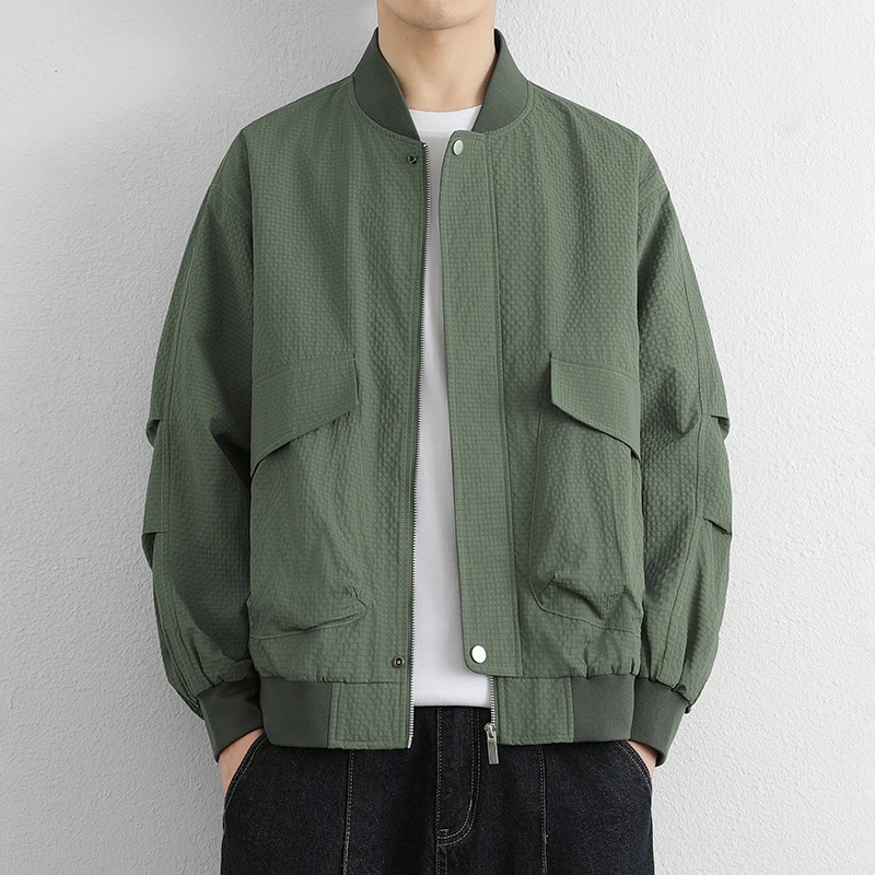 潮流夹克男棒球领设计感青年纯色外套休闲拉链帅气春秋季褂子上衣