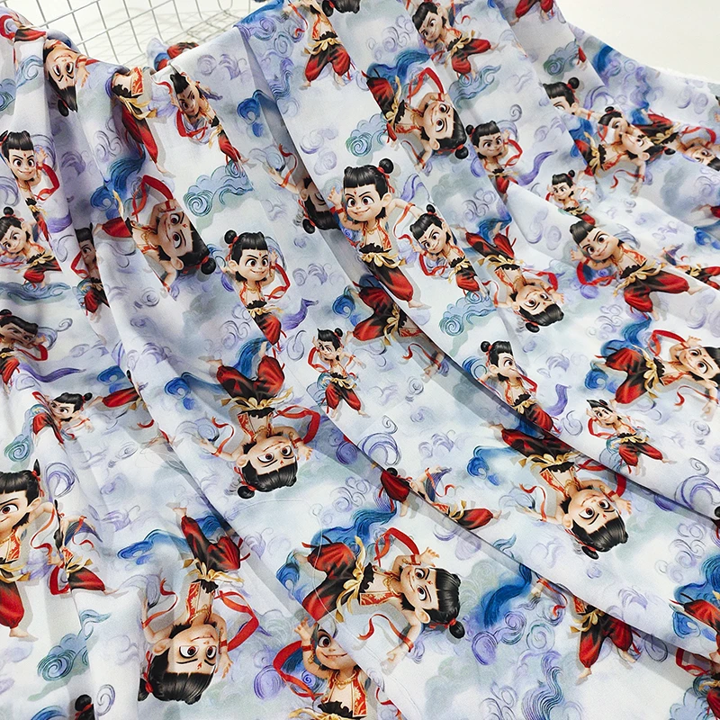 蓝云/哪吒 立体浮雕棉绸布料 夏季凉爽人造棉绵绸 服装连衣裙面料