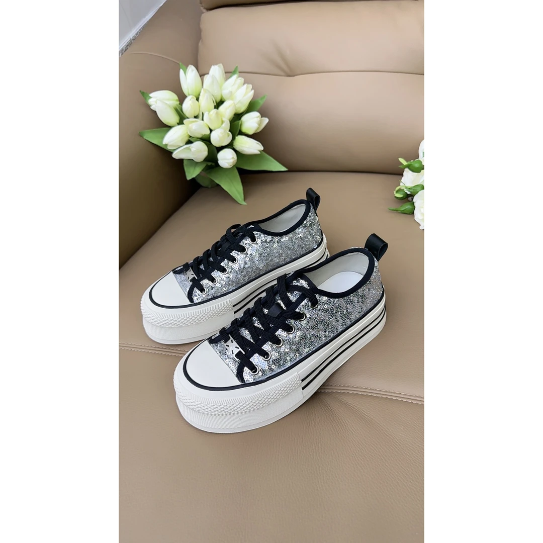 品牌原单夏季厚底重工亮片皮里休闲鞋【款式随机发】—【银色】—813