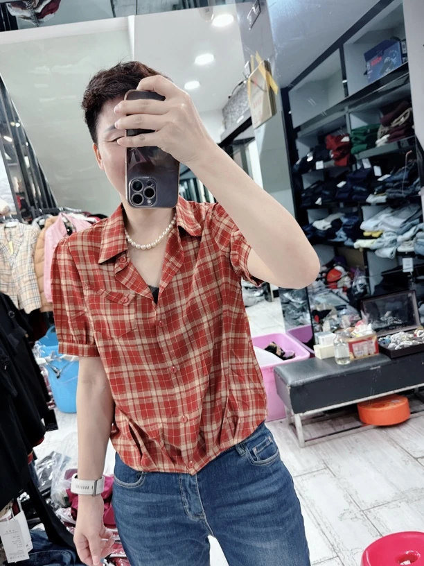 无感雪纺格子套头3色空调衬衣815