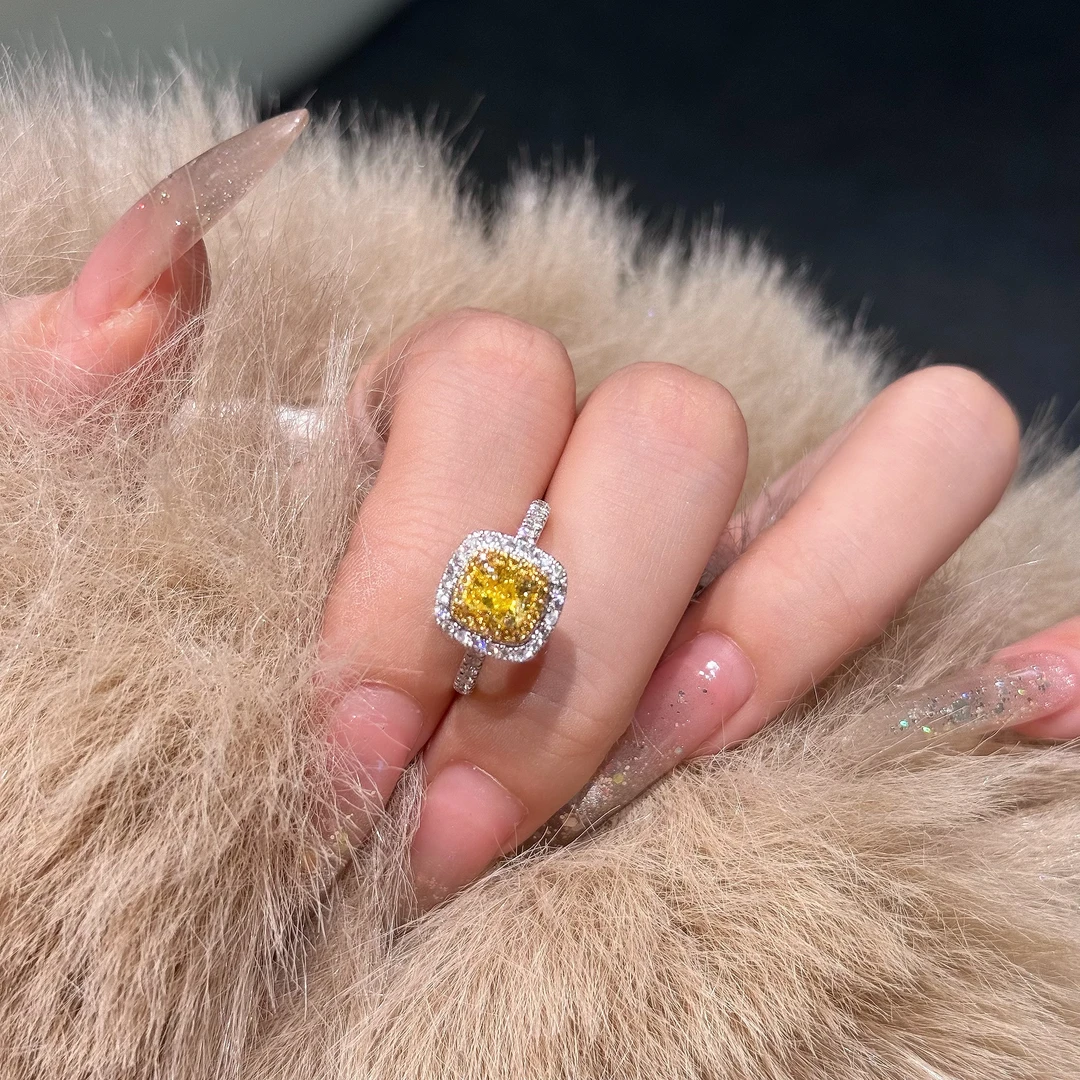 QANNA【1克拉主钻】【直臂大冰糖黄钻】豪华时尚高级天然钻石戒指AV