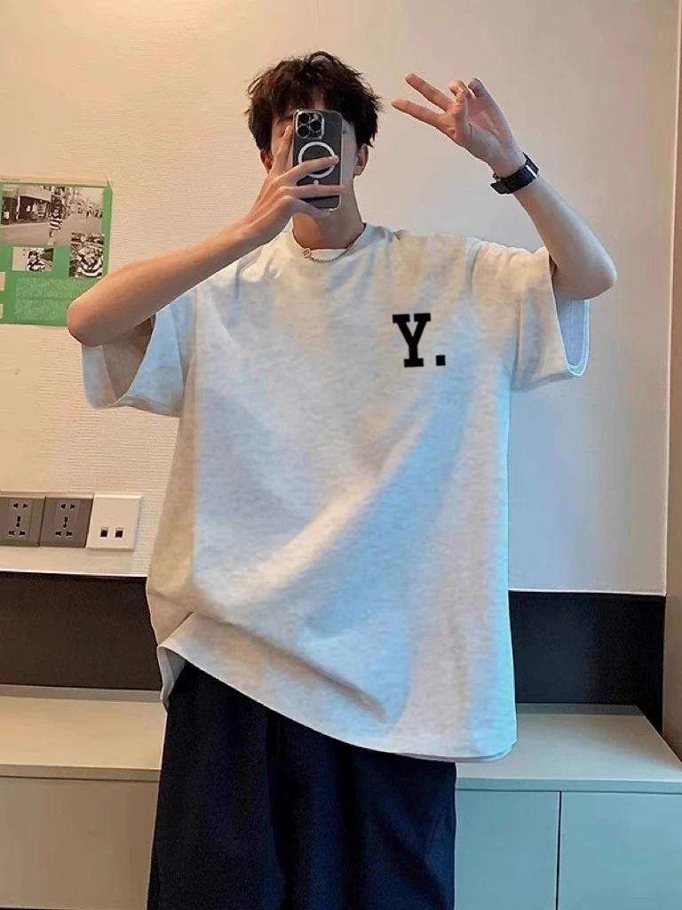 美式潮流高街重磅纯棉休闲复古上衣宽松小领口t恤男生短袖时尚短T