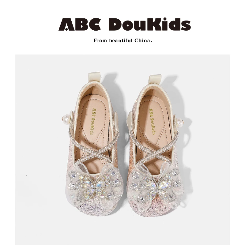ABC Doukids儿童公主鞋2025早秋新款韩版钻鞋时尚舒适软底小皮鞋