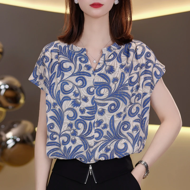 气质碎花短袖T恤女2025年夏季新款透气轻薄上衣印花 组合