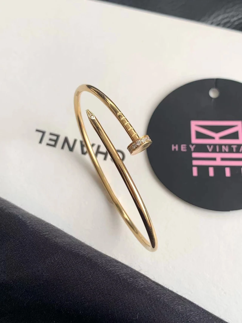 95新 Cartier/卡地亚 k金色头尾钻钉子手镯 17码 20年 13291576