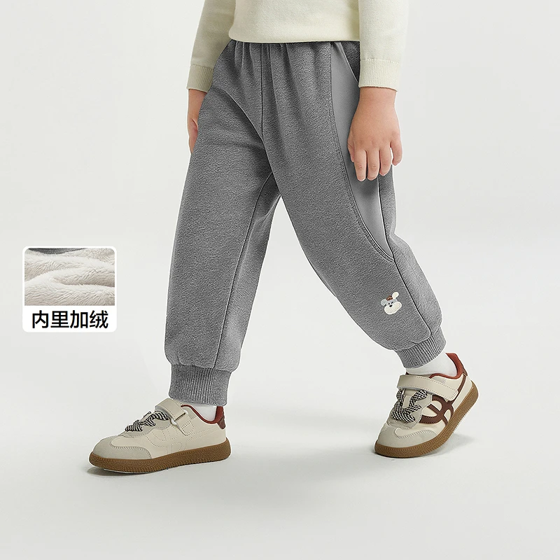 【balaOne】巴拉巴拉宝宝长裤加绒运动束脚裤男女童2025冬季裤子