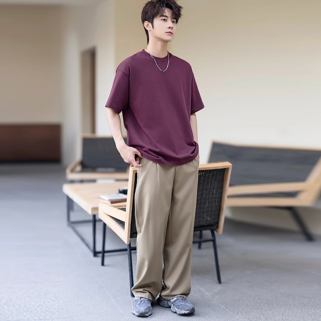 男士圆领复古t恤宽松2025纯棉时尚基础大众上衣休闲潮流百搭短袖
