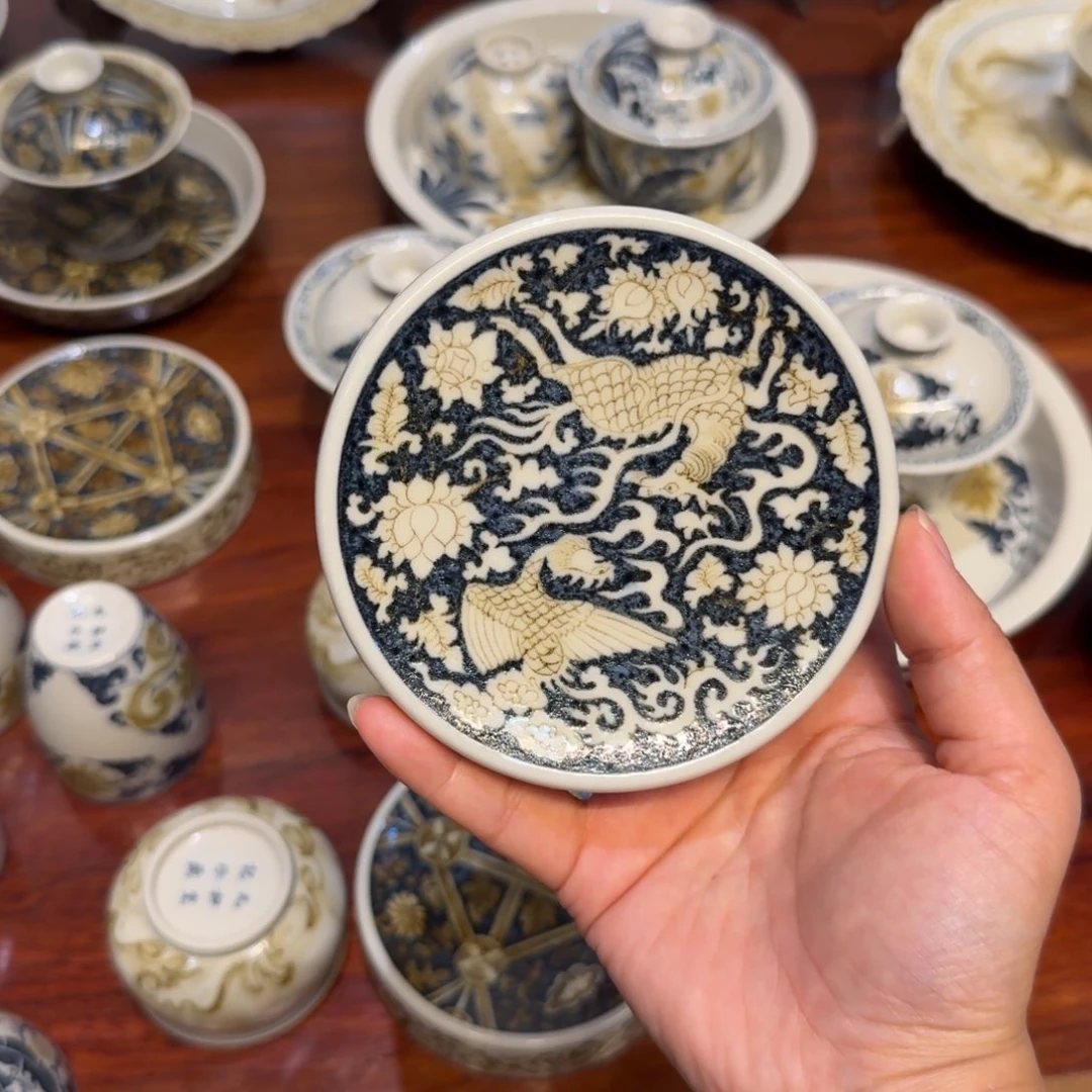 职**假手工手绘茶具盖置