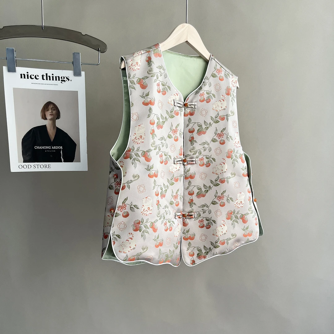 新中式马甲女装春秋季新款提花宋锦国风叠穿马夹宽松复古气质坎肩