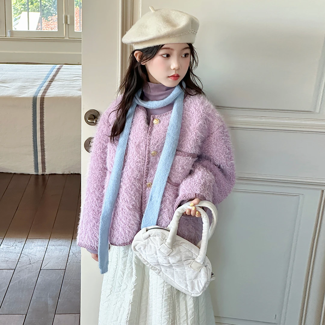 女童秋冬名媛小千金外套韩系女宝新款时尚百搭毛绒上衣小香风大童
