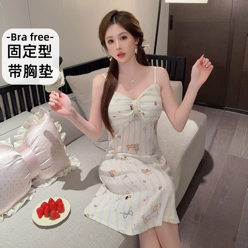 性感纯欲风斩男吊带睡裙女士夏季薄款网红爆款2025新款睡衣带胸垫