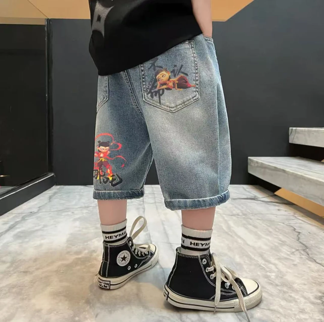 男夏季七分裤高腰中裤牛仔裤男孩童装薄款洋气夏季牛仔裤男童薄款