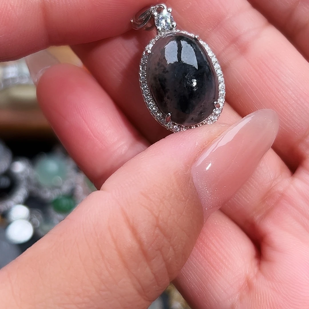 翡翠银S925镶嵌戒指缅甸天然A货翡翠吊坠