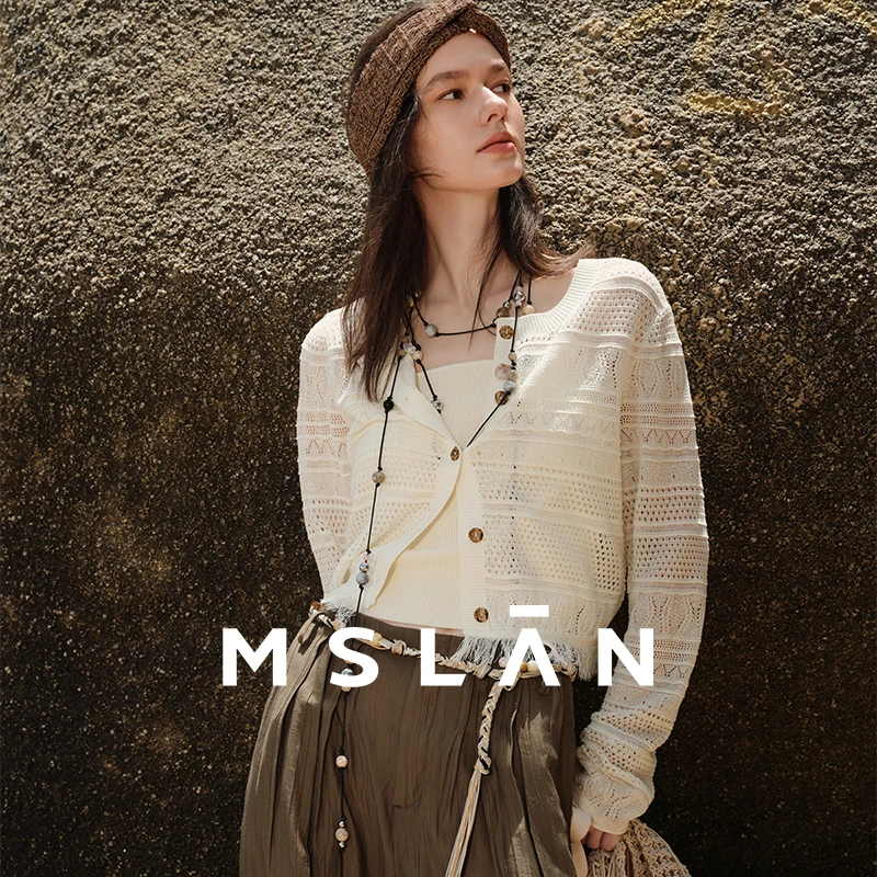 【秀场同款】MSLAN25夏新款下摆流苏镂空毛织外套MHBW507