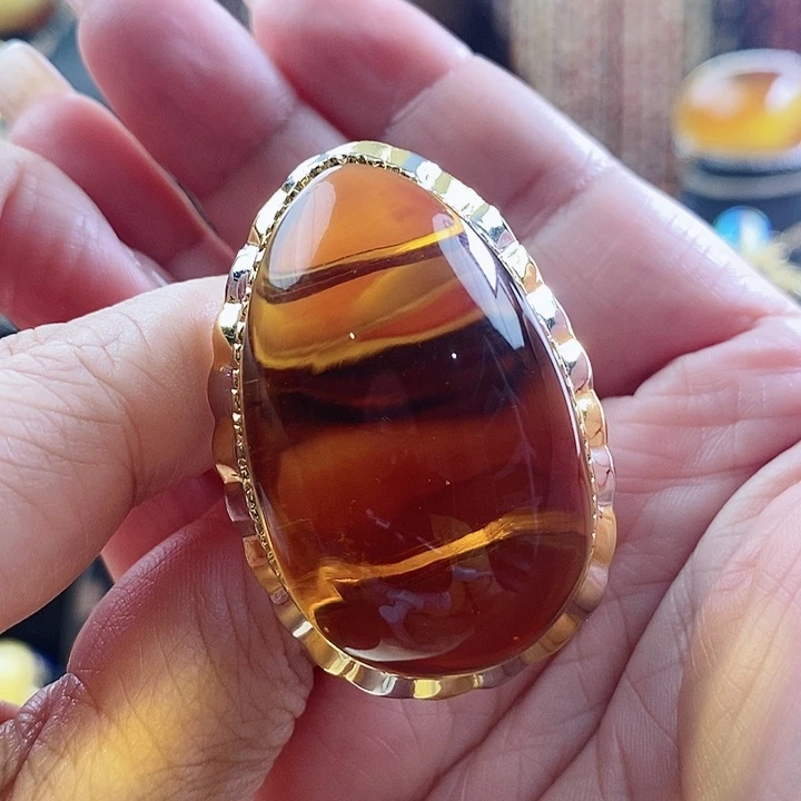银S925镶嵌琥珀戒指戒指