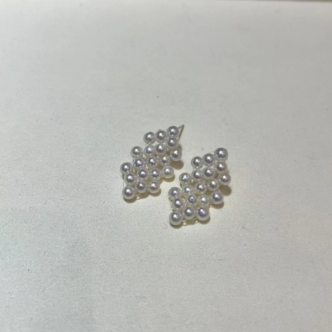 [十上珍珠]G084-s925银淡水珍珠设计编制款式耳饰4-5mm