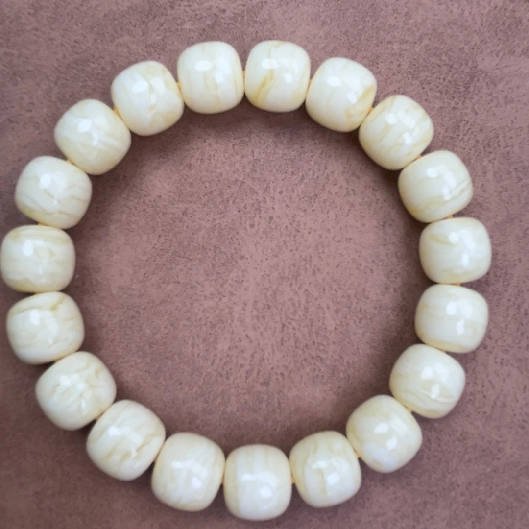 蜜蜡未镶嵌手串俄料同料瓷白金丝纹虎皮12*11.2腕口18+