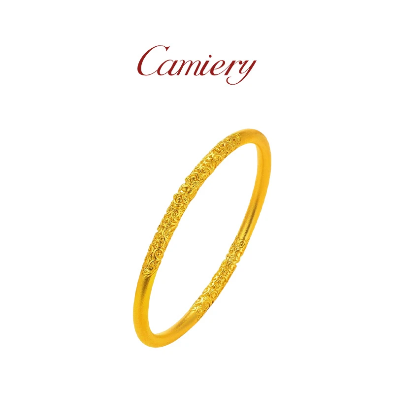 CAMIERY新中式经典素圈卷草纹手镯时尚百搭