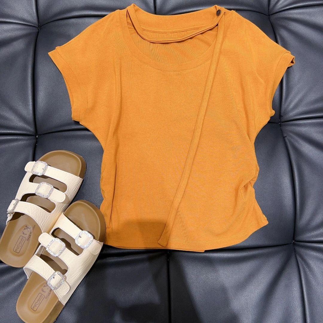 【珊珊专属】2025夏季新款修身简约领口系带设计感T恤-25263 ff