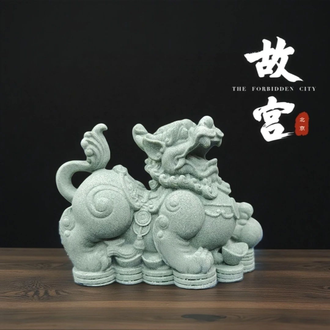 国潮貔貅人造青砂石招财吉祥客厅玄关转运摆件