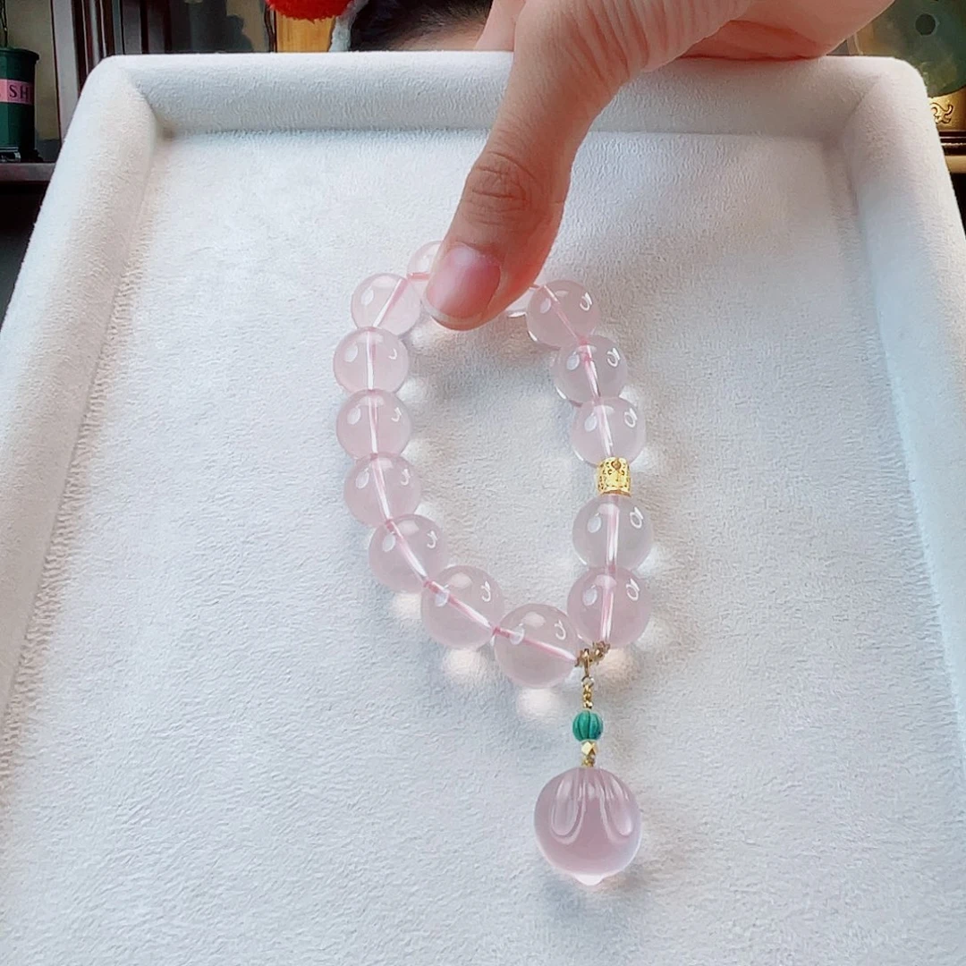 水晶手链18K金镶嵌粉水晶