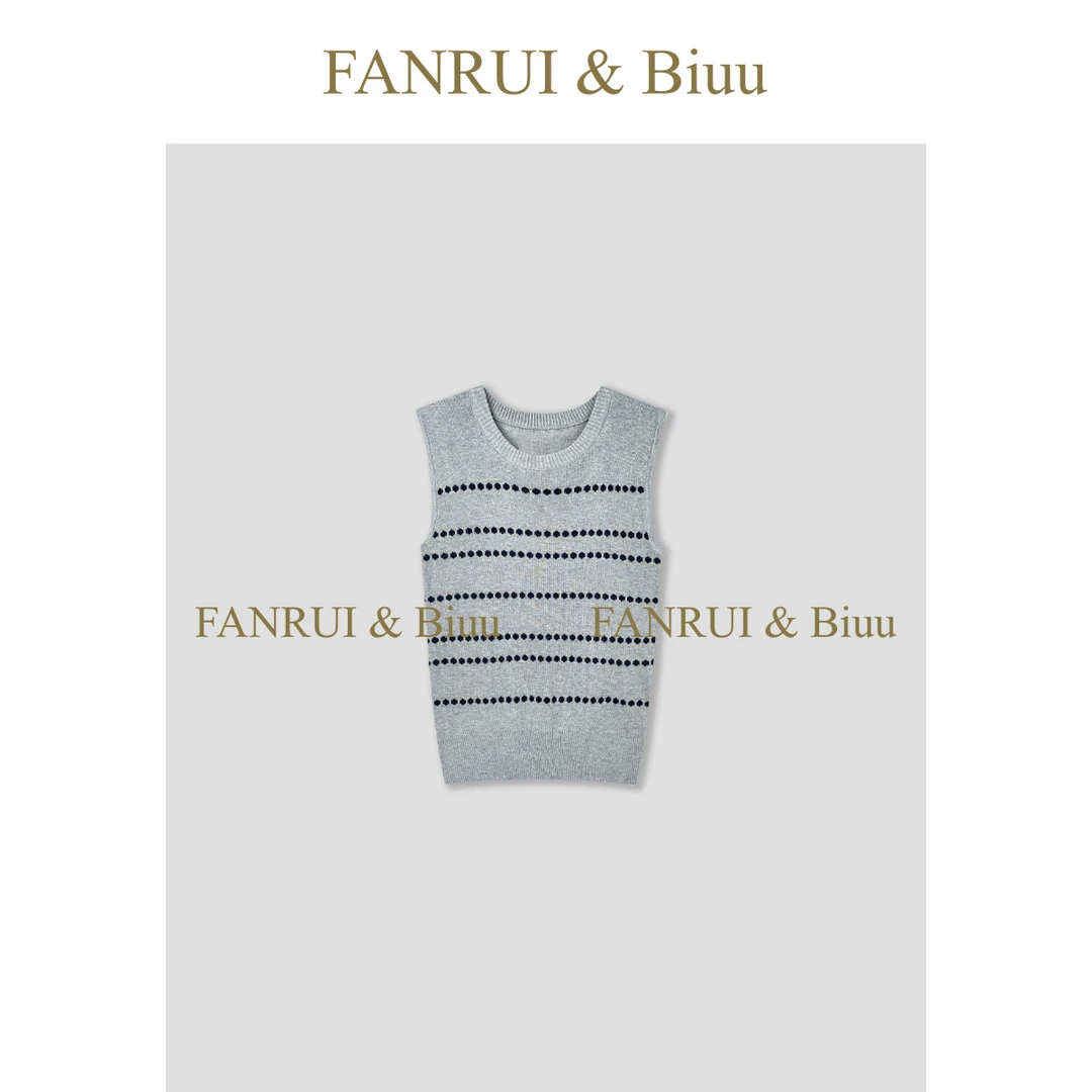 FANRUI/泛芮「贝贝biuu」波点条纹背心配披肩两件套针织上衣B17524
