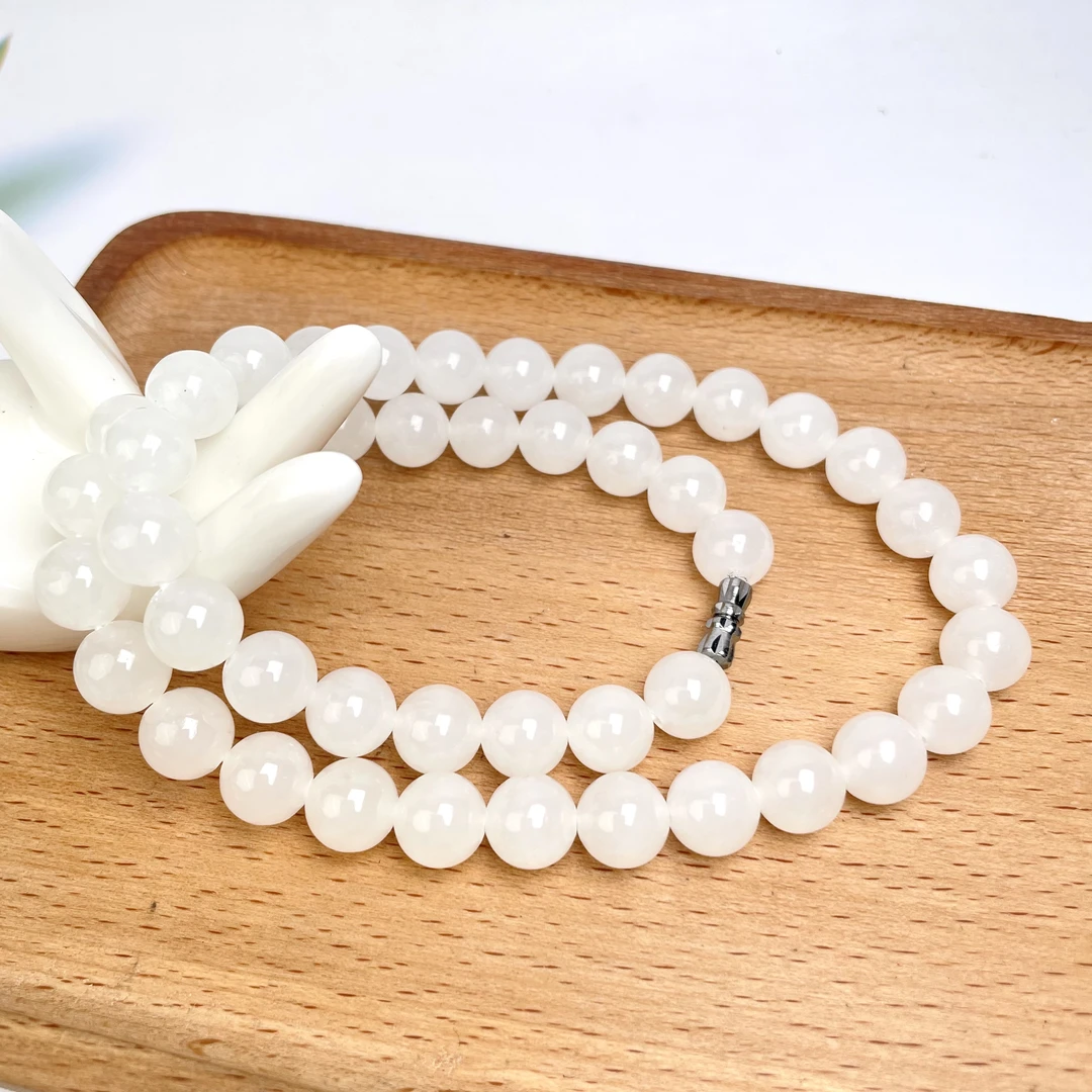 菲菲珠宝好^和田玉项链-圆珠约10mm