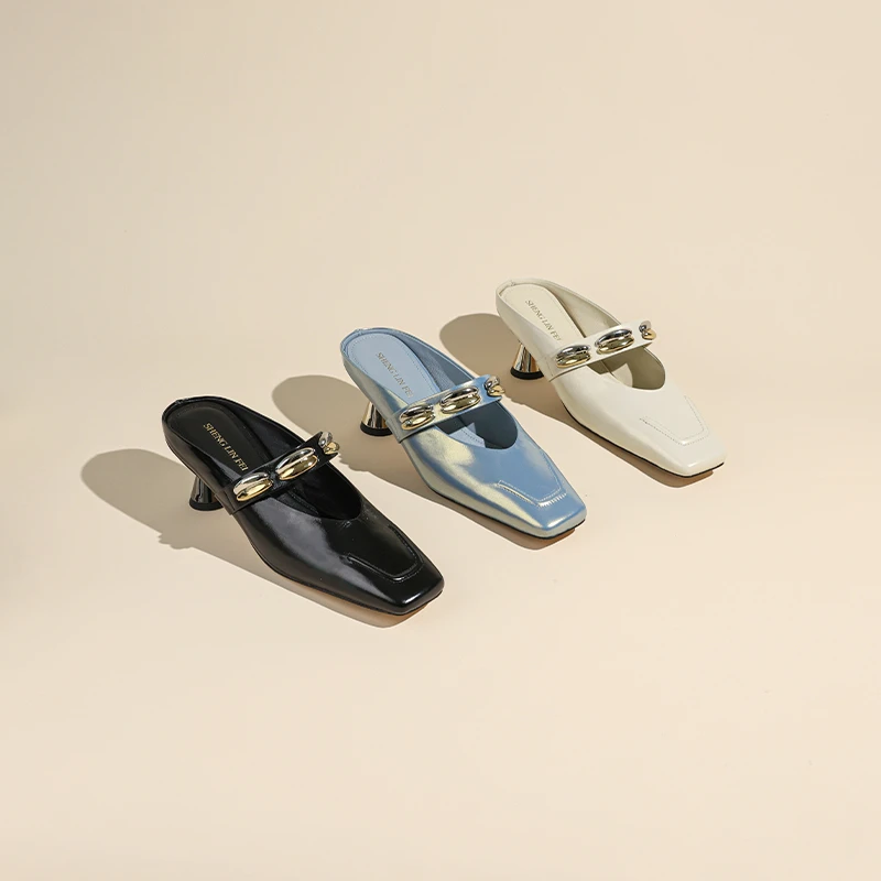 DD/牛皮/5CM时尚软底平底日常纯色百搭真皮拖鞋D20136