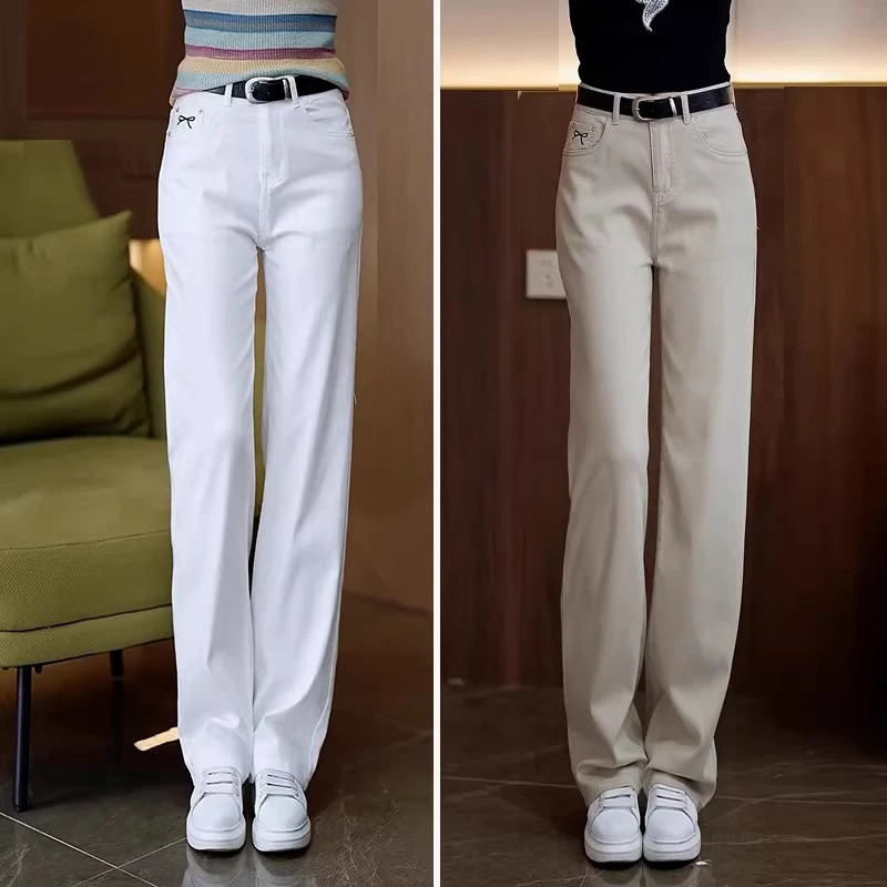 浅色窄版直筒牛仔裤女2025新款流行夏季薄款高腰显瘦拖地裤阔腿裤
