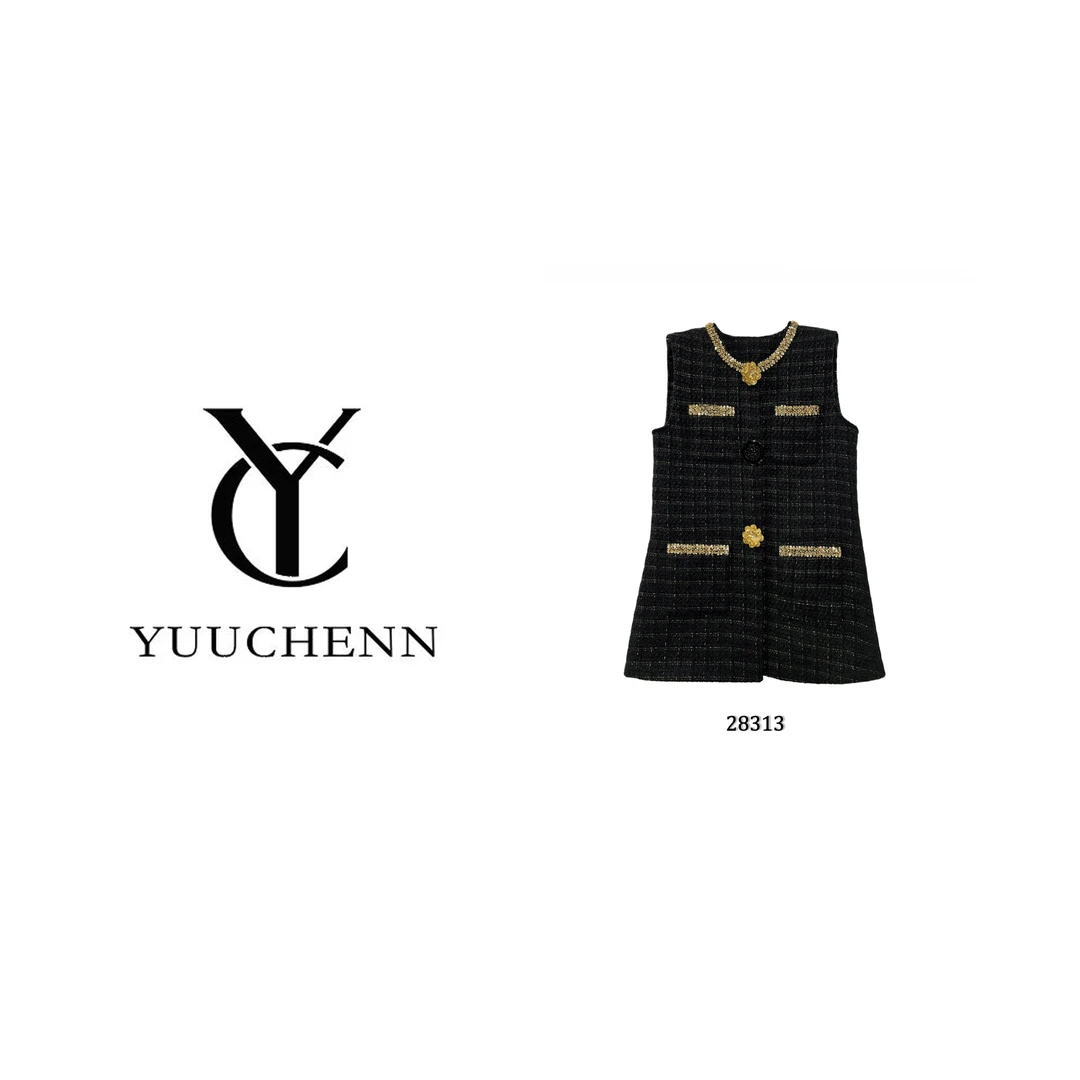 YUUCHENN 时尚轻奢黑金休闲小香风马甲针织女士编织 28313