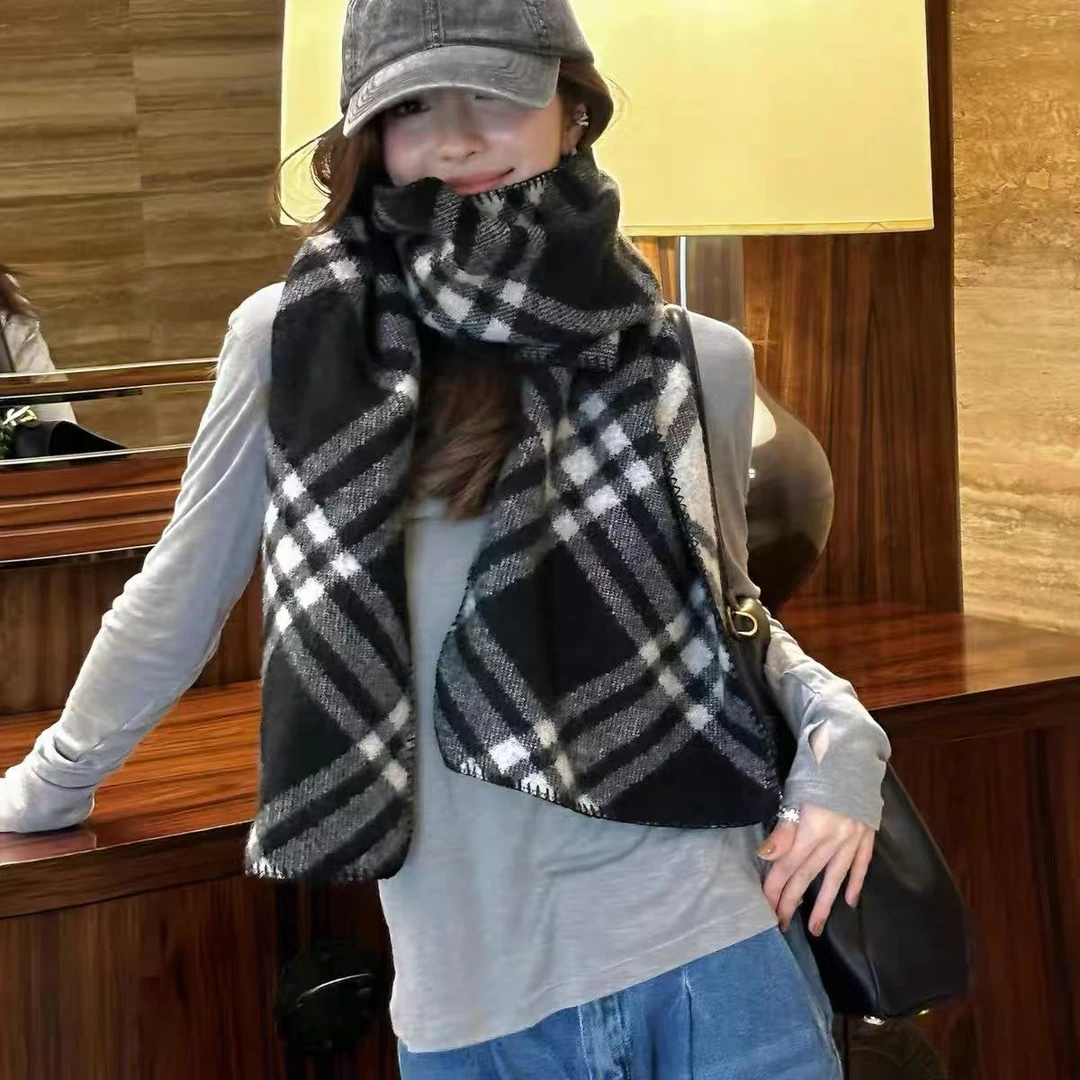 全智贤同款经典格纹围巾女冬季初秋韩版黑色围脖披肩长款保暖