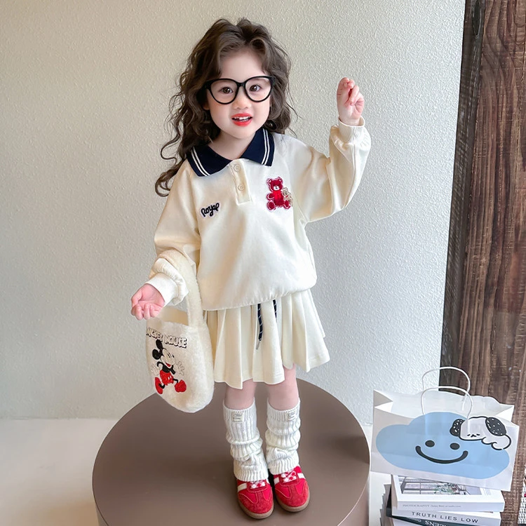 女童春季常规女宝套装学院风洋气卫衣百褶裙韩版长袖女童春秋翻领