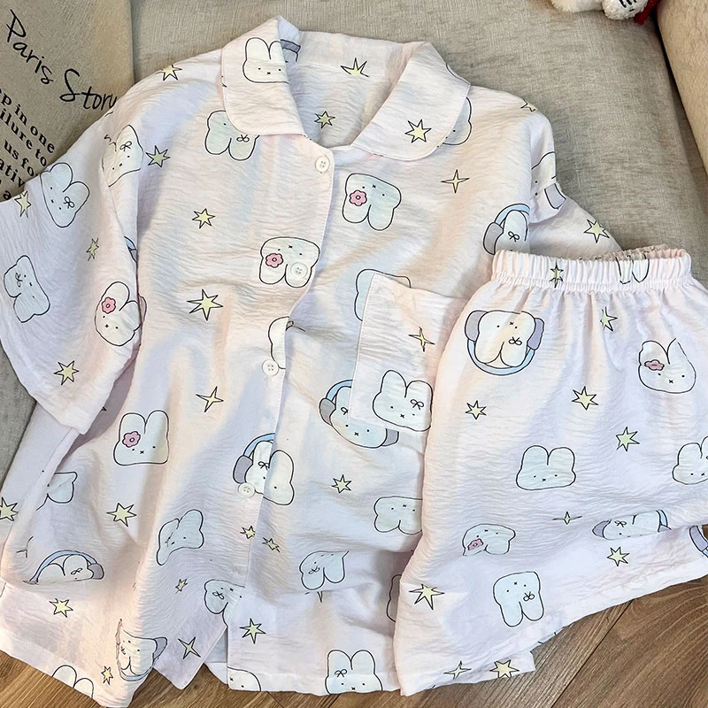 甜美少女米菲兔印花睡衣女夏季新款软糯短袖短裤家居服套装可外穿